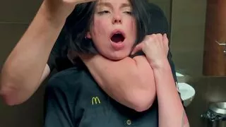 Risky public sex in a restroom. Fucked a McDonald's employee over spilled fanta! - Eva Soda