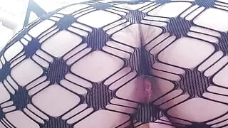 Shy girl in transparent lingerie slowly fucks her pussy with a dildo and ends sweetly