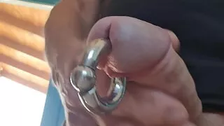 Wanking prins Albert pierced cock and cum