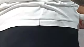 Maid in black leggings and round perfect ass iron step son clothes