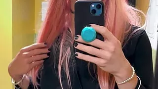 Hot Crossdresser in Public Bathroom