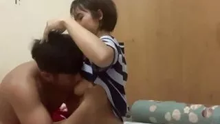 Young couple fuck in rent room with position women on top