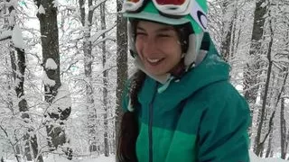 Mila Fox Lisichka hotly sucked a dick snowboarder in the woods in the frost. sperm on the face