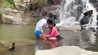 Colombian girl is fucked after taking a ride on her bike with her friend