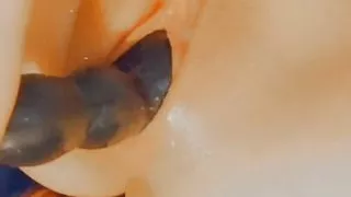 German sub SklavinS Slave Training with huge Sextoys until her Pussy leaks out!!!