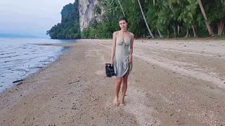 Peeing on a beach shell close up