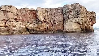 Beautiful Girl Masturbates on a Boat and Sucks the Captain's Dick