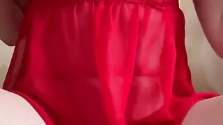 A Slut in a Red Negligee Got Turned on by Watching a Movie and Plays with Tits & Butt Plug