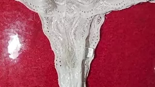 Big brunette shaving his dick and enjoying it afterward