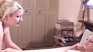 Two super hot blonde teens playing with toys