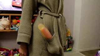 The husband caught his wife fucking herself with a rubber dick in the shower.