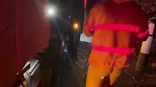 Horny trucker striptease in layby