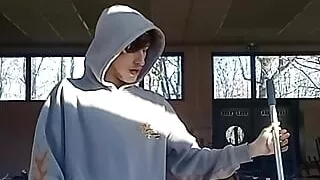 Young gay twink doing housework