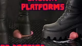 A Hard Bootjob in Chunky Platform Black Boots - Bootjob, Shoejob, Ballbusting, CBT, Trample, Trampling, High Heels, Crush