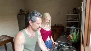 A Naughty Blonde Showing off for Her Friends and a Couple of Lesbian Girlfriends