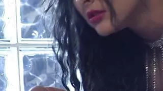 Mischevious brunette in black lingerie deepthroats cock and gets creampied on bed