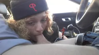 Real Hot Young Cumslut Sucks Cock And Swallows In Car While Vibing With Her Hitachi