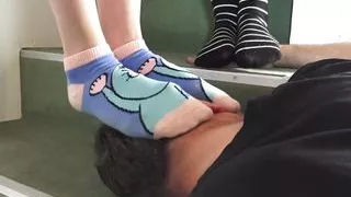 sock teenie face and hand jumping