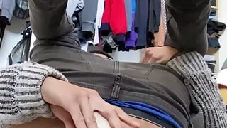 playing with the hand dildo