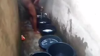 Ebony Woman Getting Fucked While Washing Clothes