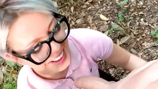 Walking in the woods I decide to PULL HIS PANTS DOWN and start SUCKING HIS COCK with GREED