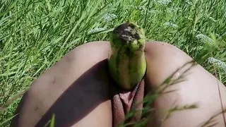 Fucking with big objects in nature. Fisting. Gaping pussy.