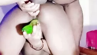 With a loud voice, Pooja Bhabhi was fucked by putting cucumber in her ass and cock in her pussy and started shouting 'Mai Mai'