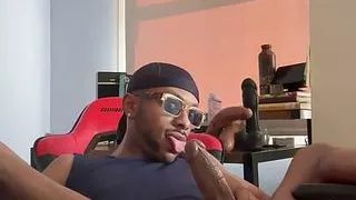 PrinceSleaze kick back legs up sucking and penetrating his throat and hole with dildos.