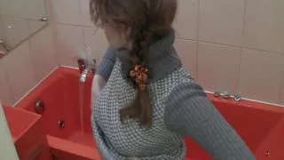 Mandy showing natural tits rubbing in Bathtub