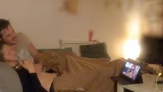 Couple in love has nice foreplay while watching porn on couch pt. 1 +(dirty) talk