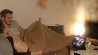 Couple in love has nice foreplay while watching porn on couch pt. 2 +(dirty) talk