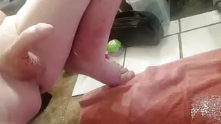 Squatting and Pissing on Floor With Hard Dick While My Mate Watches (From 2 Angles)