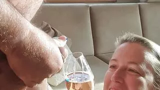 Drinking champagne with semen