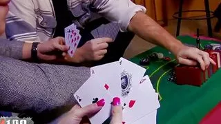 Perfect young brunette Aris Dark paying her poker with her pussy