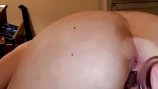 Doggystyle clear dildo hard cumming & Booty closeup