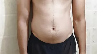 Real desi horny boy playing with his big pink dick at home privately.