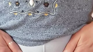 Granny tranny pussy in tight wet leggings! Watch the wet spot form!