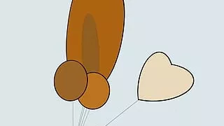 Large person with balloons.