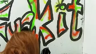 Whenever the busty redhead is in need of a cock she visits her favorite gloryhole