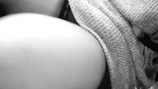 I show off and caress my big pussy on the train