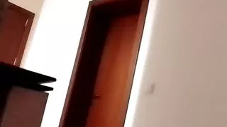 Naked in front of the fireplace