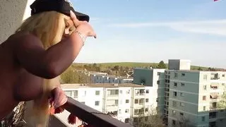 German amateur anal bitch fuck on public balcon pov