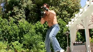 Slutty brunette chick gets paid with a dick after washing a car