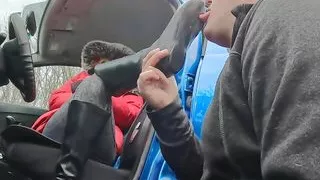 Worship and licking the boots in public