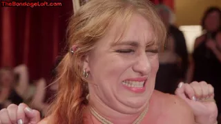 Obedient public BDSM slut punished with stones weight