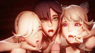 Mona Lynette Lyney gives Aether a Triple Blowjob Fontaine Genshin Aether 3D FULL Movie Cumshot