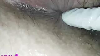 I lubricate his hairy anus with my fingers and play with it