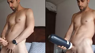 BIG DICK guy JERKING OFF with his SEX TOY