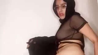 Arab wearing sexy red thongs and doing striptease