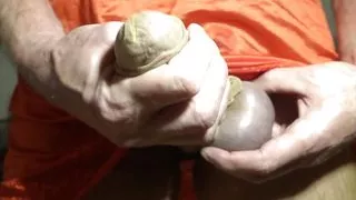 Monique is strocking in a red neglige